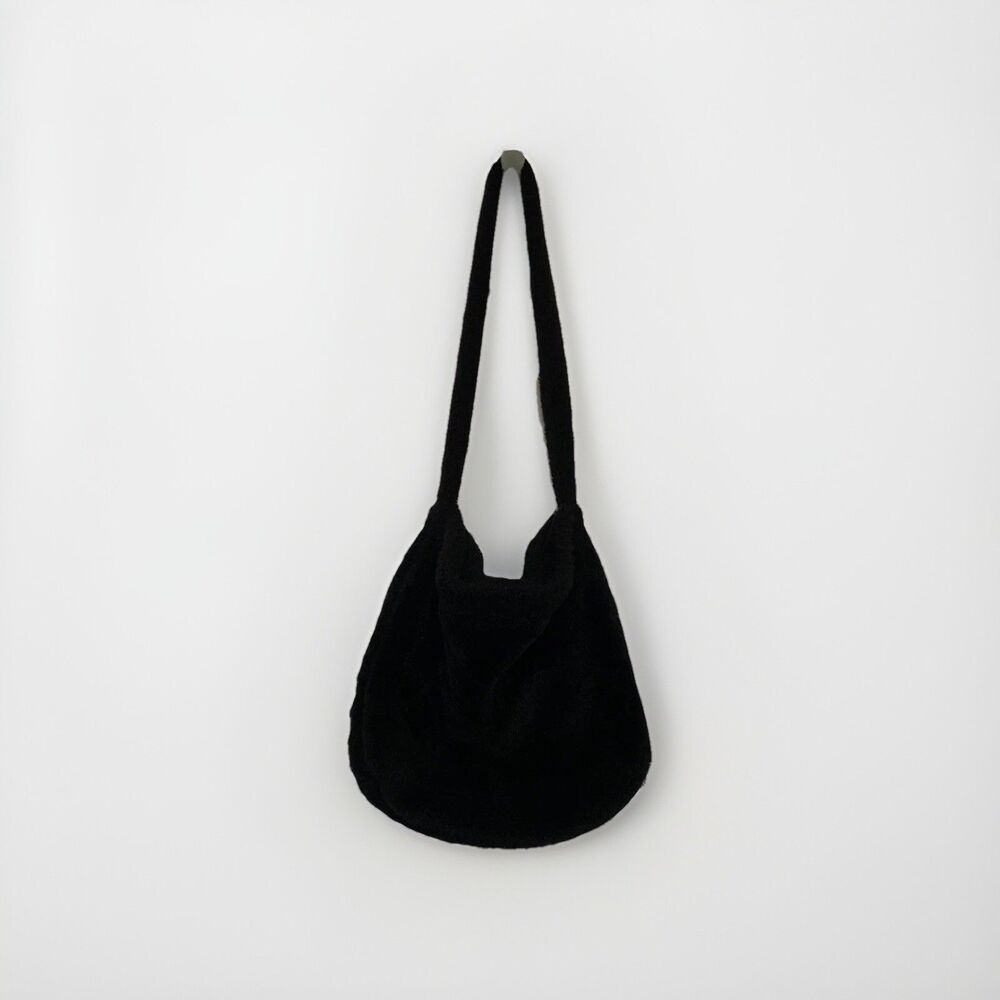 ($31.99) Black Faux Fur Mesh Lined Y2K Hanging Purse